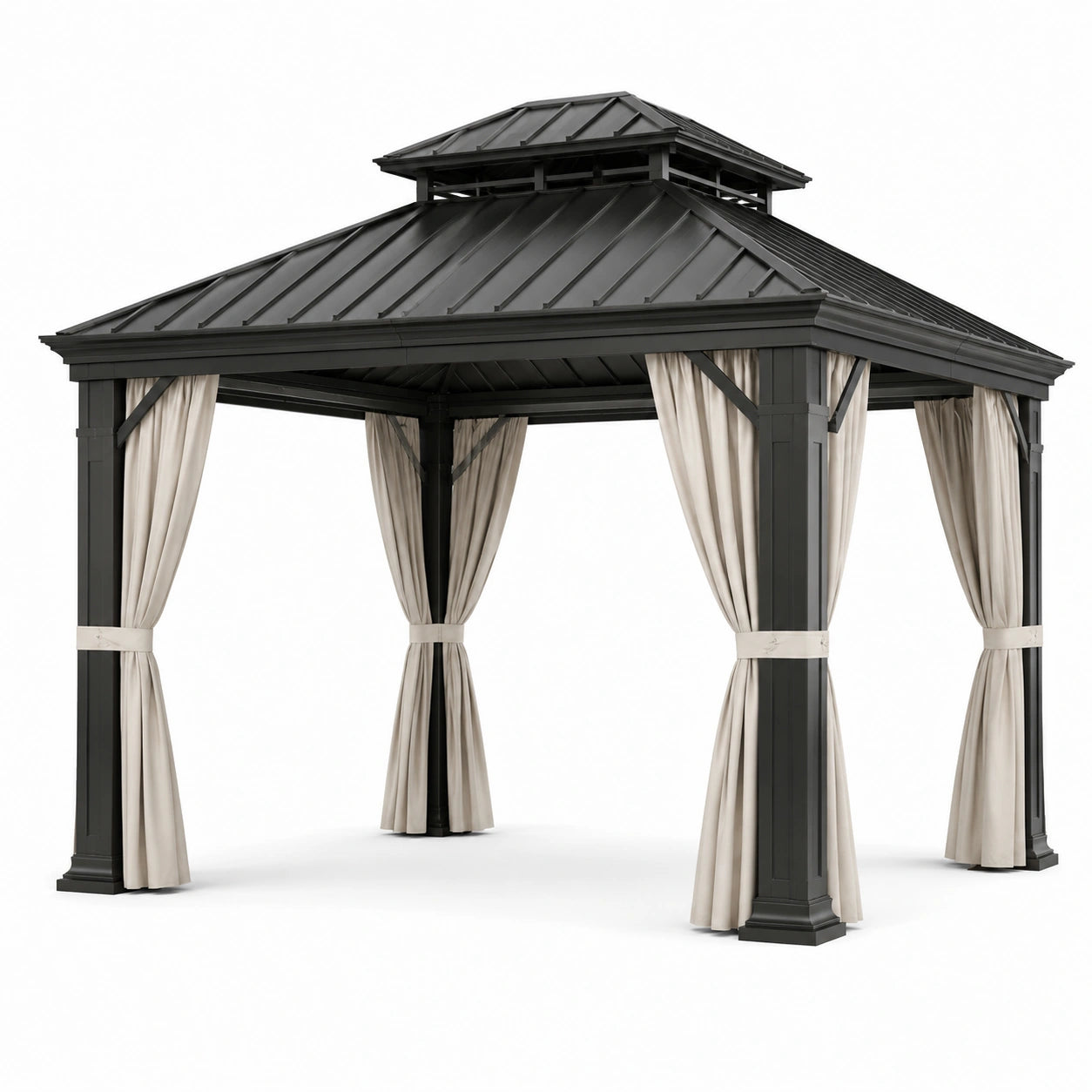 Aluminium Gartenpavillon Schwarz mit Polyester Vorhängen