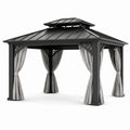 Aluminium Pavillon mit Stahl Dach und Polyester Vorhängen Grau 3x4m