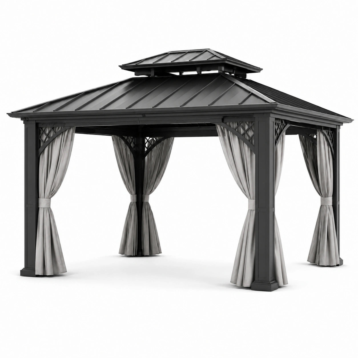 Aluminium Pavillon mit Stahl Dach und Polyester Vorhängen Grau 3x4m