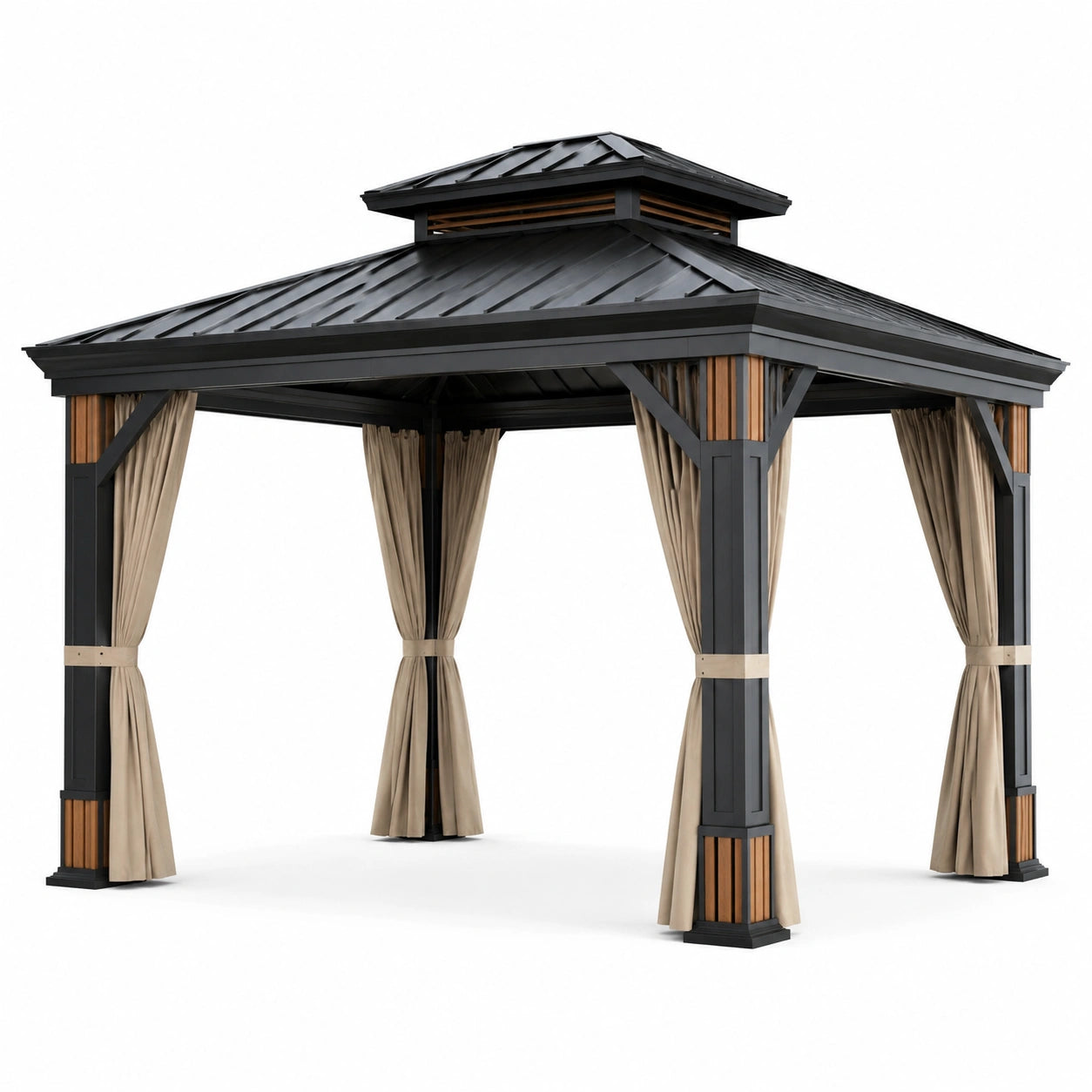 Pavillon aus Aluminium und Stahl mit Polyester 3x3m Schwarz/Beige