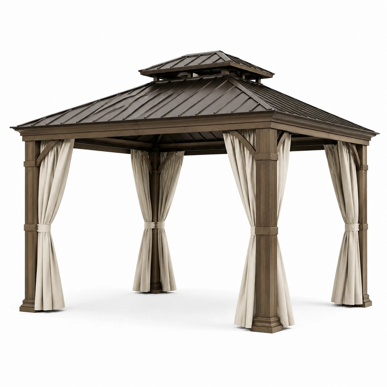 Holzpavillon mit Stahldach Braun Beige 350cm x 300cm