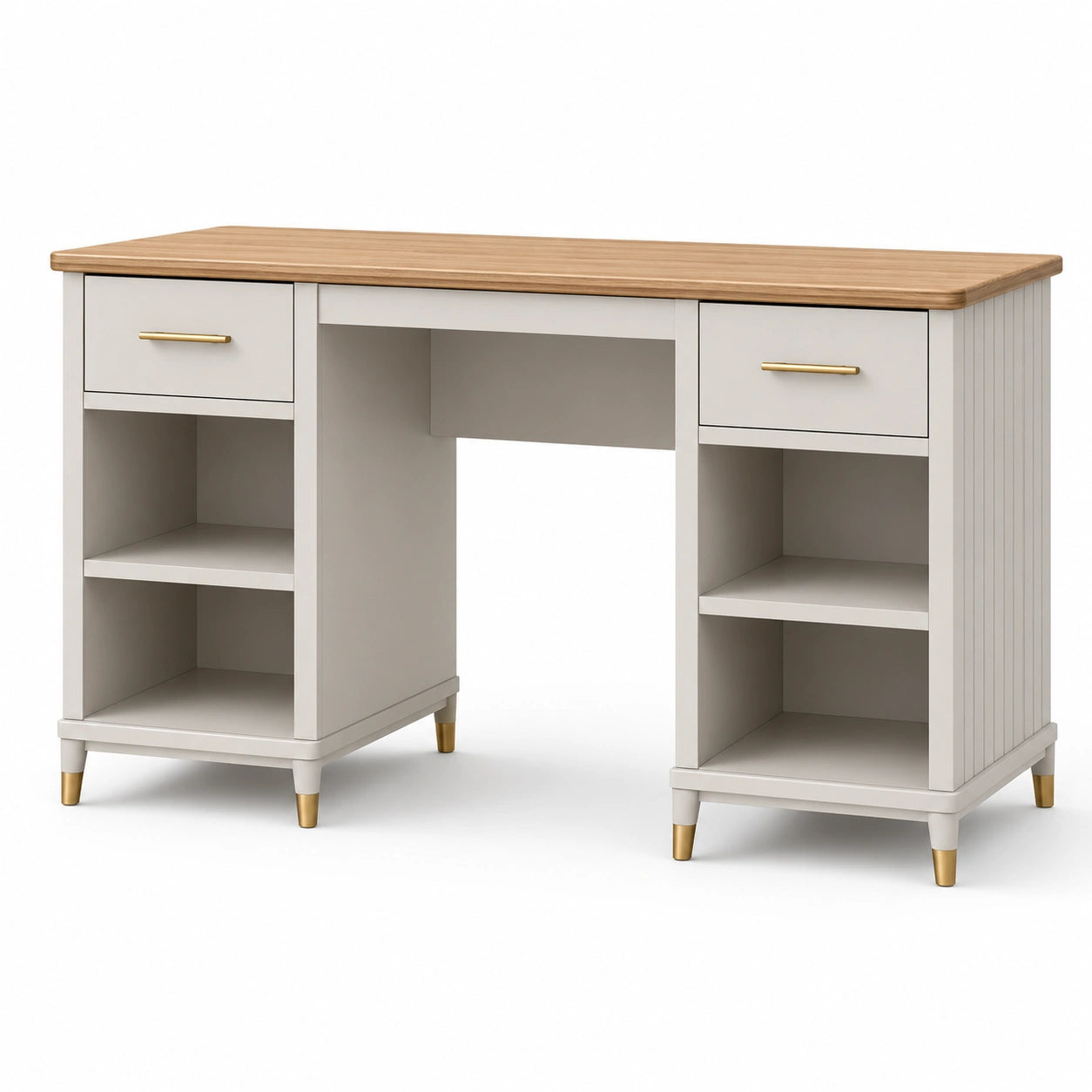 Schreibtisch mit Schubladen aus MDF und Eichenholz Grau
