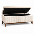 Beige Aufbewahrungsbank aus Polyestervlies und Massivholz 140cm x 50cm x 45cm