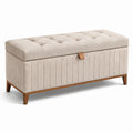 Stoff Aufbewahrungsbank Beige Holzbeine 120cm x 40cm x 45cm