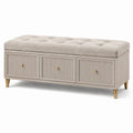 Polsterbank mit Aufbewahrung Holz Stoff Beige 120x45x50 cm