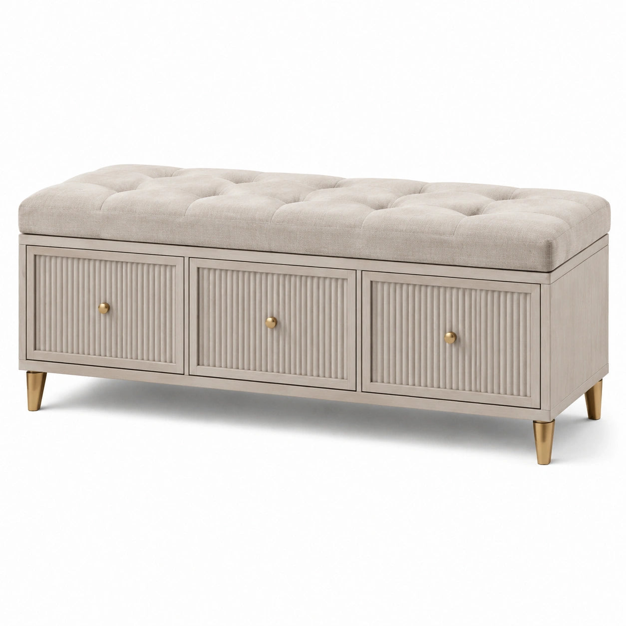 Polsterbank mit Aufbewahrung Holz Stoff Beige 120x45x50 cm