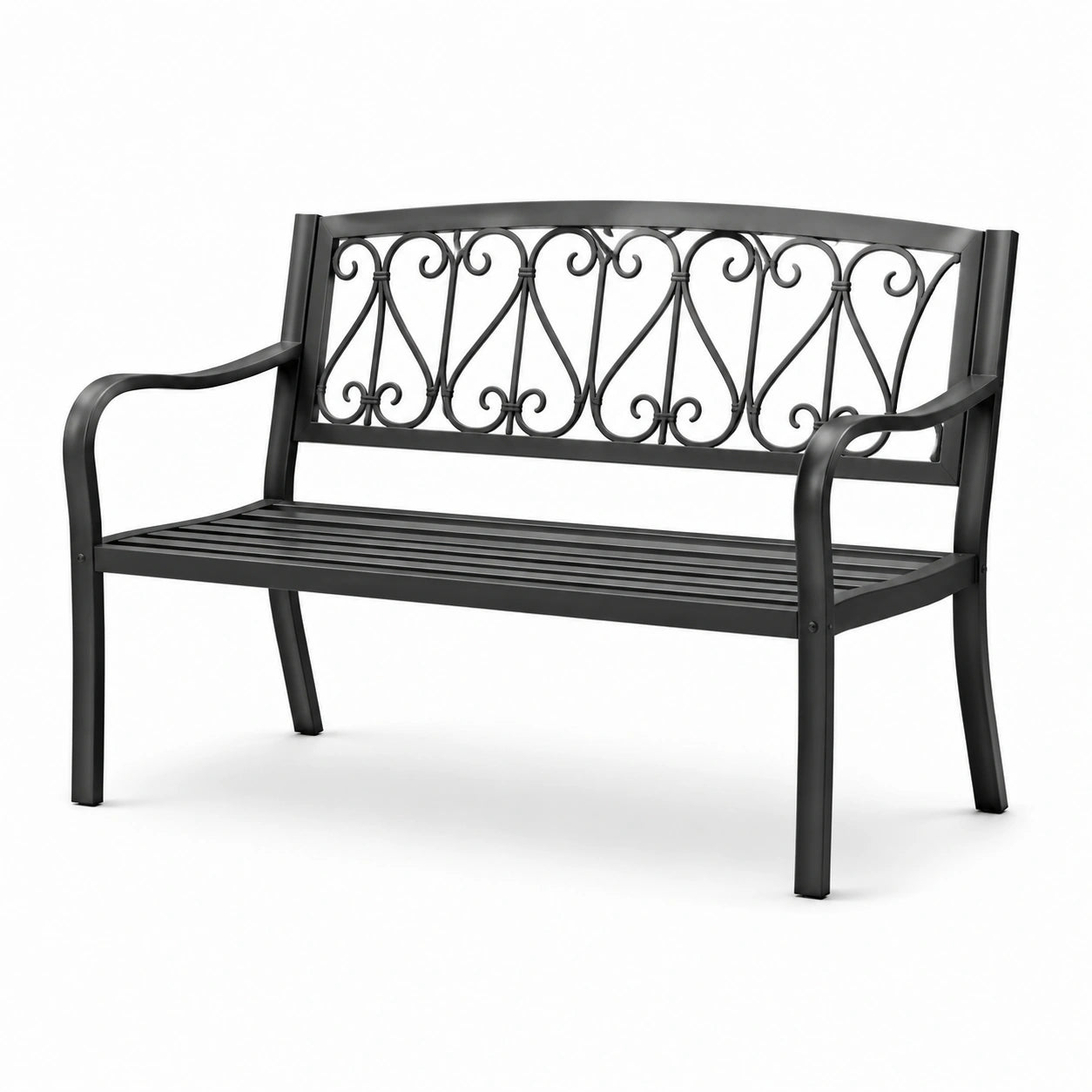 Stahl-Gartenbank Schwarz mit dekorativem Rückenteil 126cm