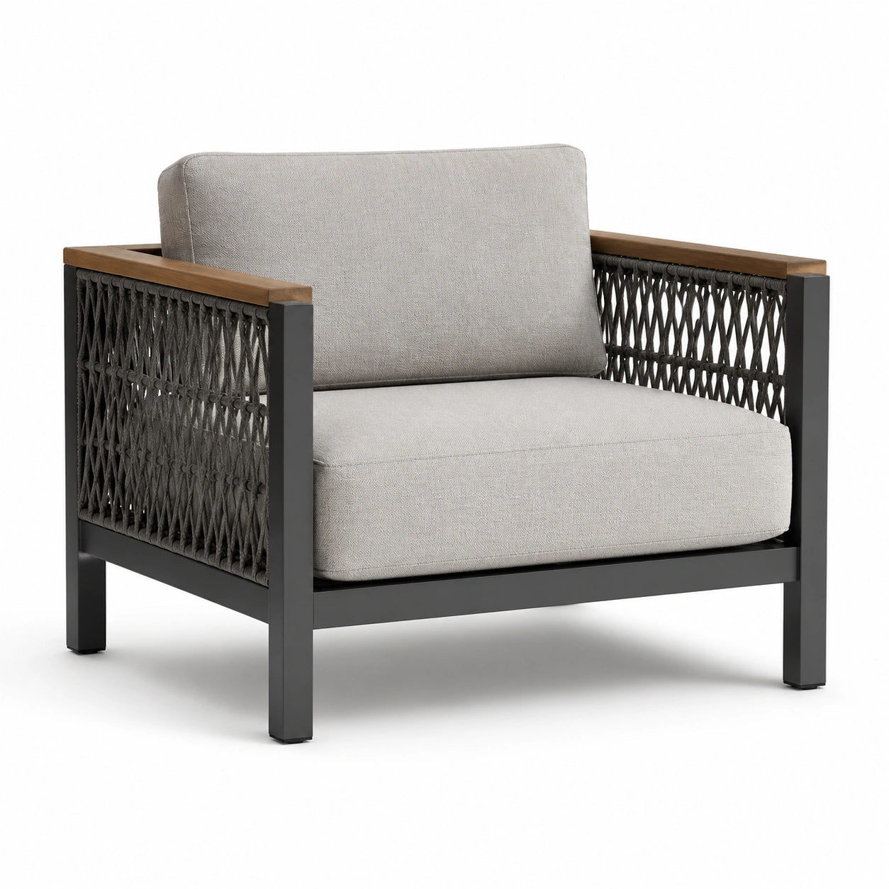 Outdoor-Loungesessel mit Aluminium und Teak Armlehnen