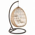 Rattan Hängesessel mit Stahlrahmen und Polyesterkissen Beige