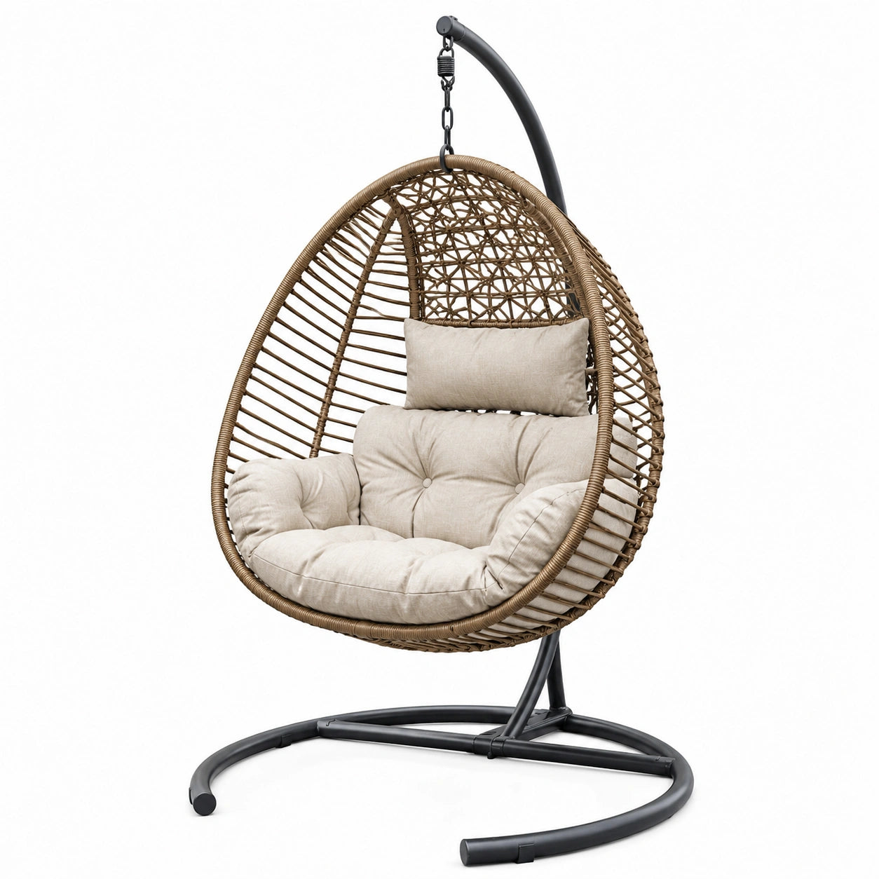 Hängesessel aus Rattan mit Stahlgestell und Polyesterkissen Beige
