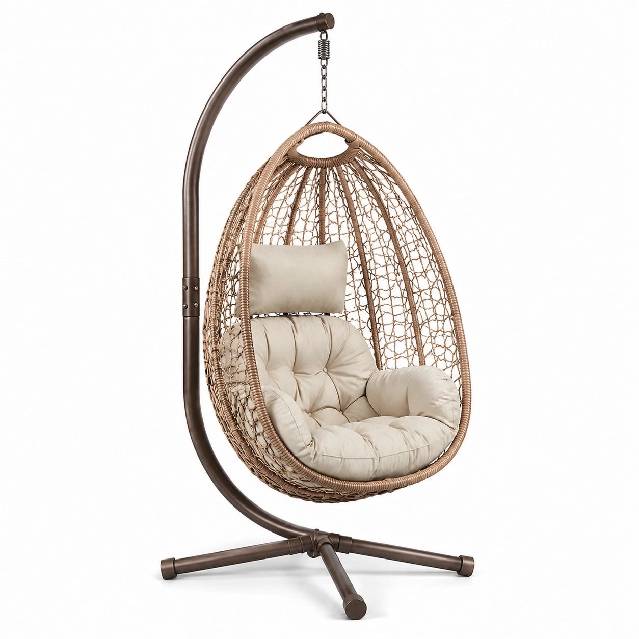 Hängesessel aus Rattan und Stahl Beige mit Gestell