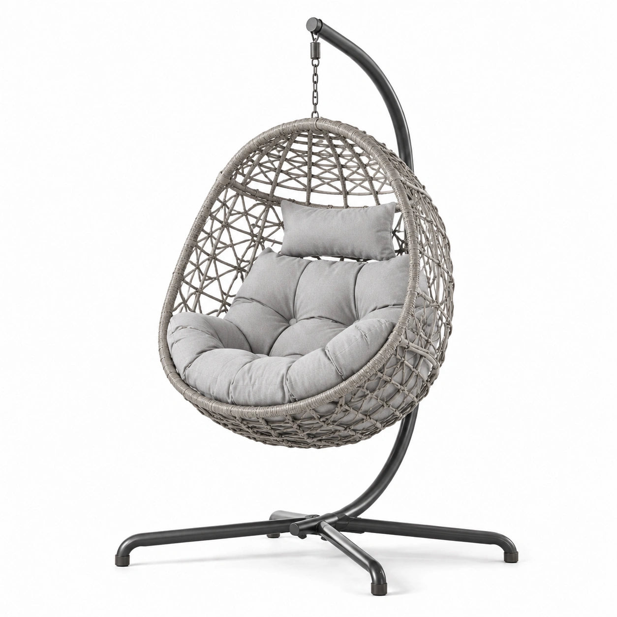 Hängesessel aus Stahl und PE-Rattan mit Polyesterkissen, grau